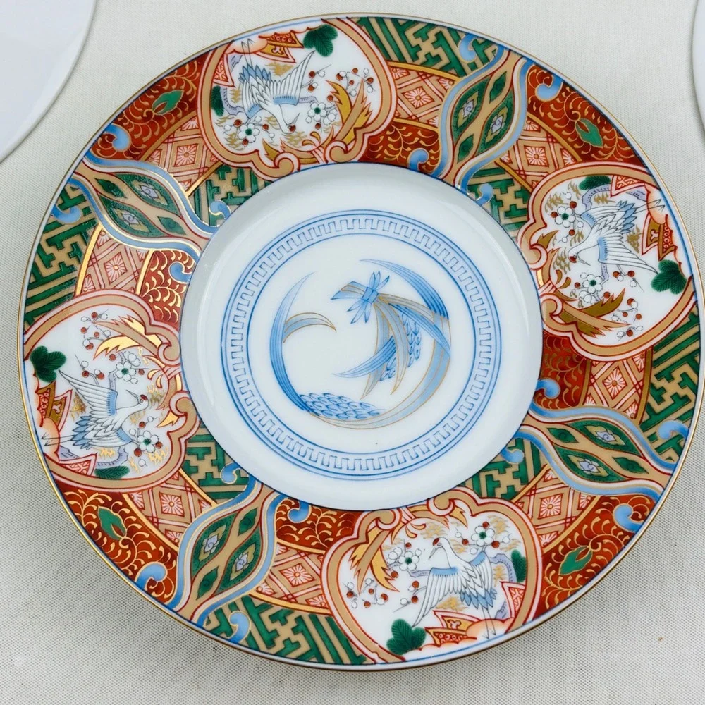 Andrea by Sadek Stork & Blossom Cup and Saucer Set of 6 Imari Japanese Porcelain